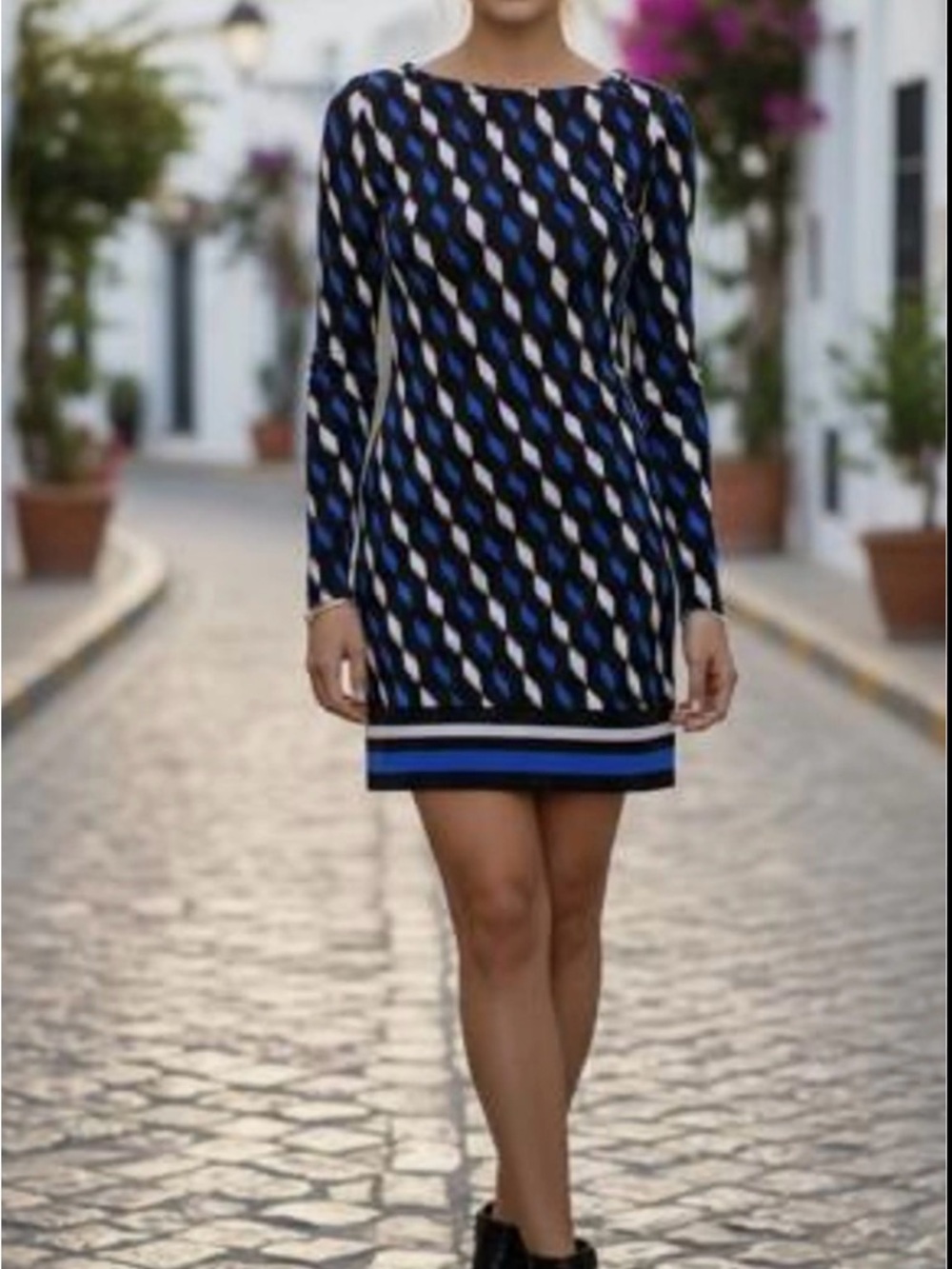 Michael Kors Navy, Light Blue & White Striped Knit Dress